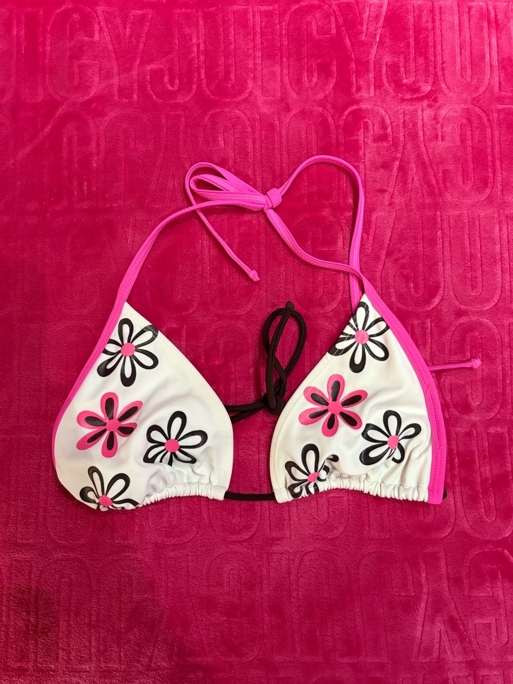 Y2K Floral Triangle Bikini Top • Pink Daisy Swim Top